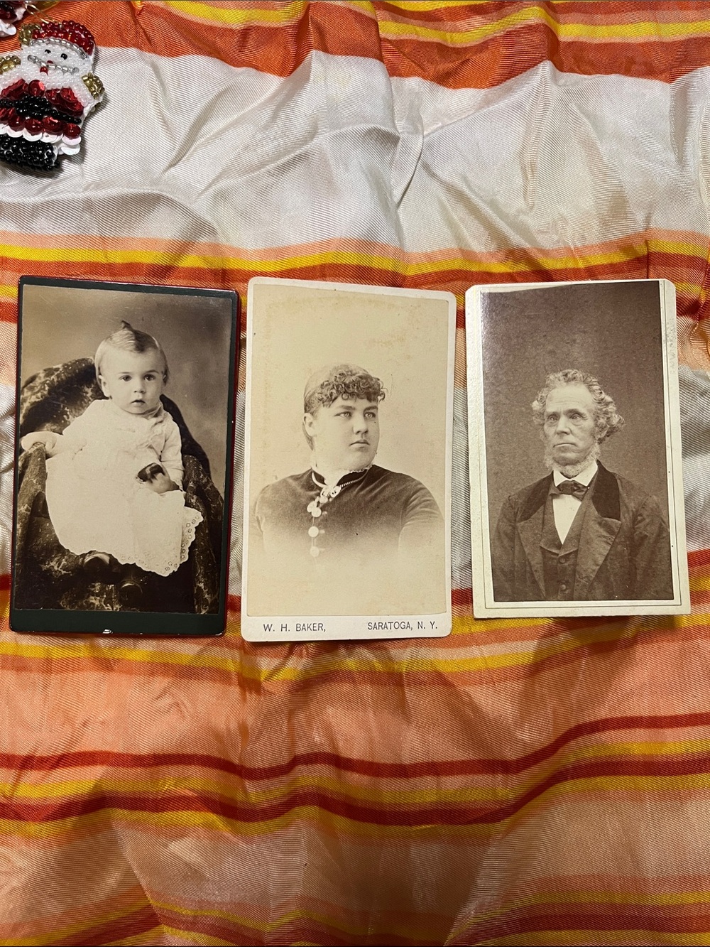 Antique Orange, Yellow and Cream Striped Home Accents Photo Display Trio